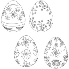 A vector set of hand drawings, Easter eggs Collection. Isolated on white background. Coloring page.
