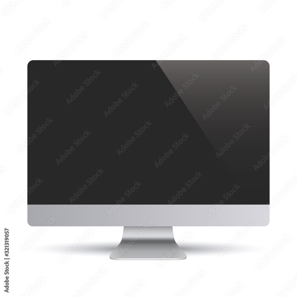 Poster realistic monitor with shadow, computer display front view - stock vector.