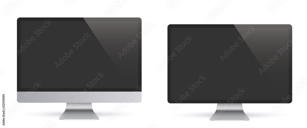Poster сomputer monitor and display with shadow, realistic front view - stock vector.