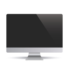 Realistic monitor with shadow, computer display front view - stock vector.
