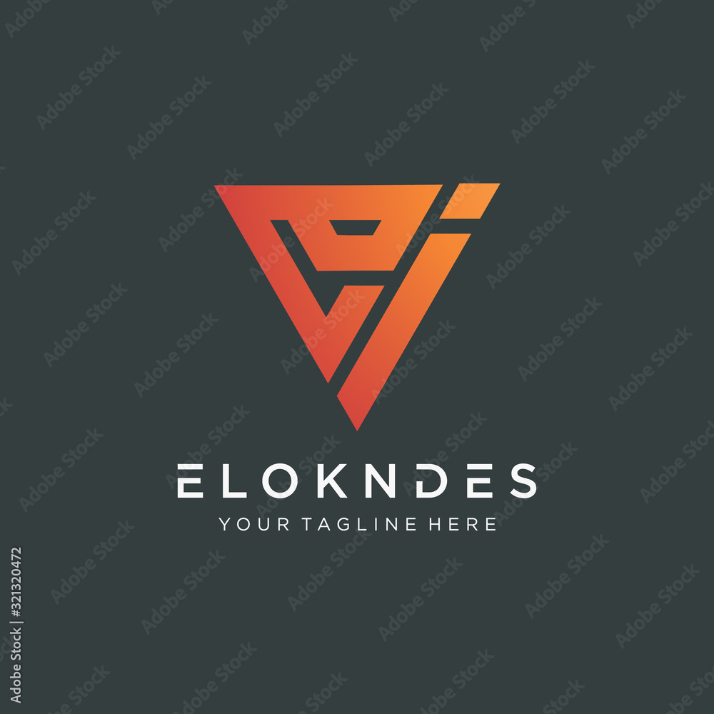 Poster initial letter e i minimalist art logo with triangle concept. creative minimal logo icon design with
