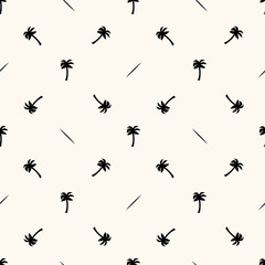 Vector seamless geometric pattern with silhouettes of palms and lines