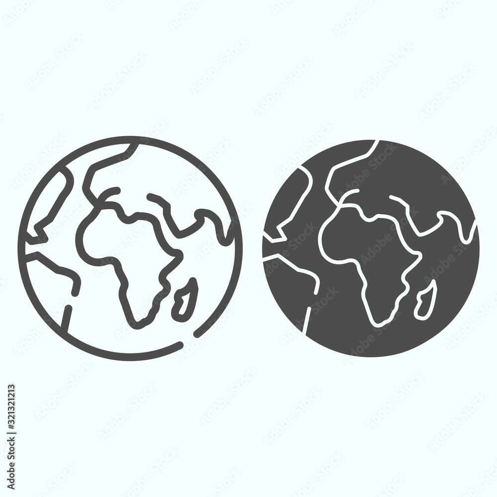 Poster earth line and solid icon. world planet map. universe design concept, outline style pictogram on whi