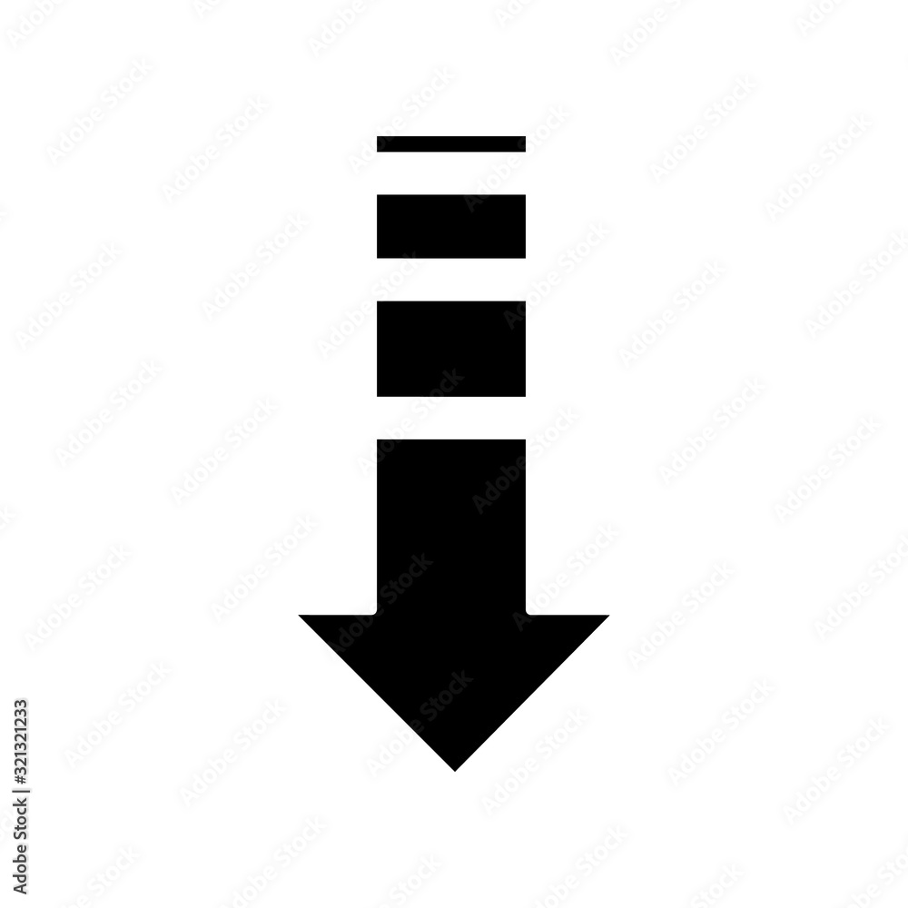 Poster down arrow black glyph icon. internet page browsing, website moving pointer. way direction indicator