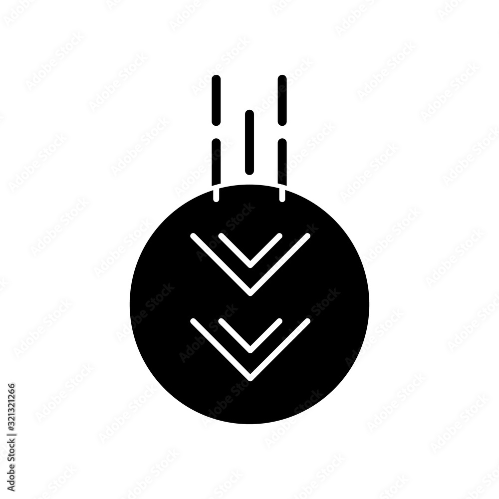 Poster moving down arrow in circle black glyph icon. mobile app page browsing indicator. website pointer. w