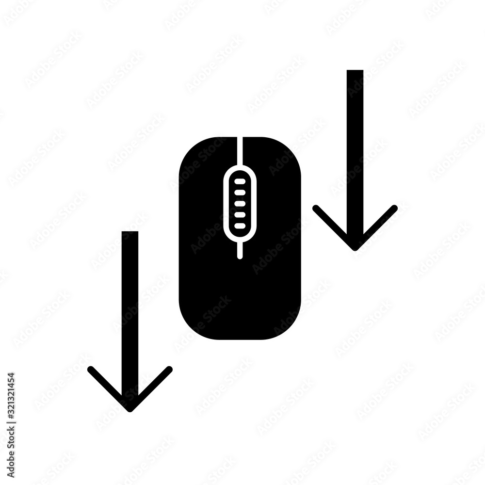 Poster scroll down mouse black glyph icon. internet page browsing arrows. scrolldown gesture indicator. web
