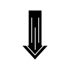 Down arrow black glyph icon. Scrolldown interface navigational button. Swipe down gesture. Website pointer. Way direction indicator. Silhouette symbol on white space. Vector isolated illustration