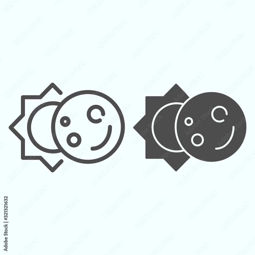 Poster solar eclipse line and solid icon. the sun obscuration with moon sphere. world space week design con