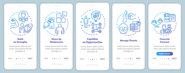 Fototapeta na wymiar Building up strength onboarding mobile app page screen with concepts. Money growth. Management walkthrough 5 steps graphic instructions. UI vector template with RGB color illustrations