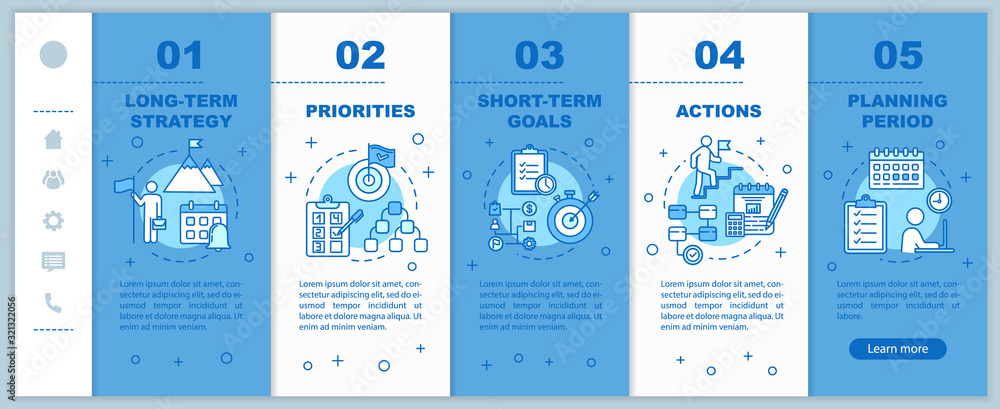 Poster strategy for business onboarding vector template. priorities and actions. corporate management. resp
