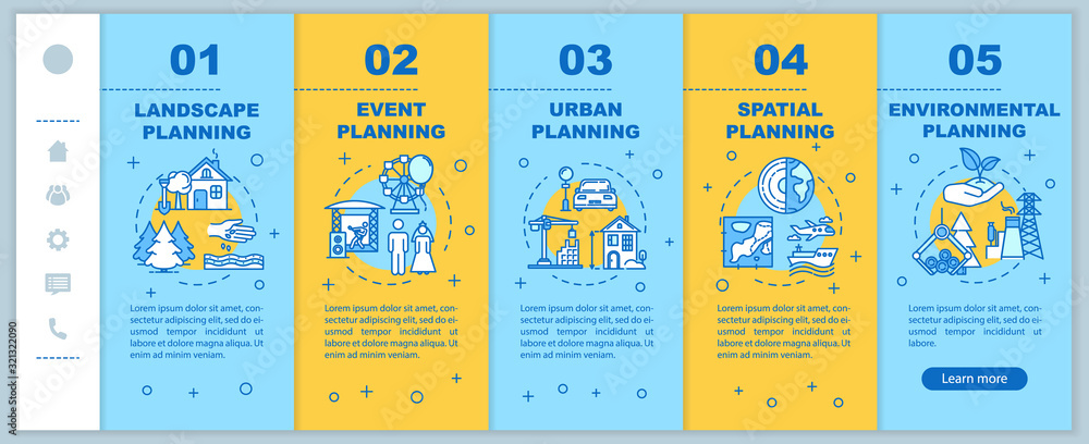 Poster landscape planning onboarding vector template. engineering and architecture. international regions. 