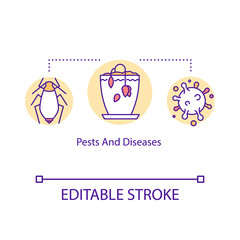 Houseplant pests and diseases concept icon. Dying flower. Plant care. Insects and bacteria. Wilting flower idea thin line illustration. Vector isolated outline RGB color drawing. Editable stroke