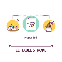 Proper soil concept icon. Soil pH levels, acidity test. Choosing earth. Gardening. Ground ploughing. Planting idea thin line illustration. Vector isolated outline RGB color drawing. Editable stroke