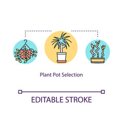 Plant pot selection concept icon. Hanging and floor flowerpot options. Choosing planter idea thin line illustration. Vector isolated outline RGB color drawing. Editable stroke