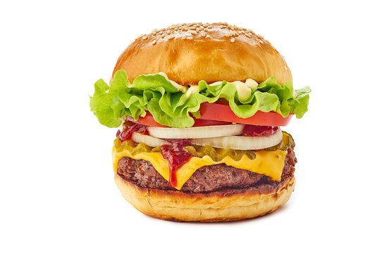 Big hamburger on white background