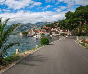 Summer landscape of the Kotor bay with views of  mountains and old town, Montenegro