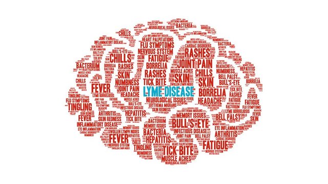 Lyme Disease Brain animated word cloud on a white background.