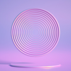 Elegant metal background with pedestal, podium and studio. 3d illustration, 3d rendering.