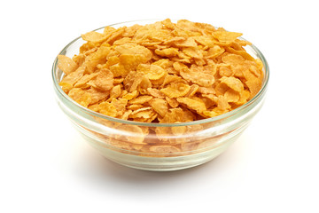 Bowl of Corn Flakes, isolated on white background