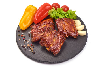 Roasted pork spare ribs in bbq sauce, spicy food, isolated on white background