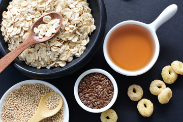 Oatmeal, Quinoa cereal accompanied by seeds and honey