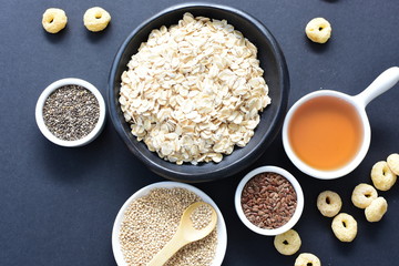 Oatmeal, Quinoa cereal accompanied by seeds and honey