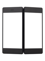 Smartphone with a blank white screen. New popular smartphone on a white background.