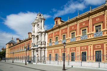 Fototapeta na wymiar The Palace of San Telmo (Palacio de San Telmo), formerly the Universidad de Mareantes (a university for navigators), now is the seat of the presidency of the Andalusian Government, Seville, Spain.