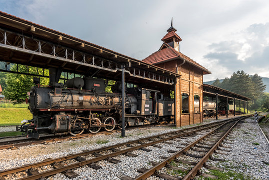 Steam engine locomotive part of sargan eight narrow-gauge railway in Serbia