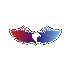 Eagle silhouette with big wings and mountains silhouette