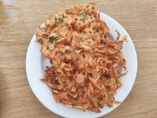 View of typical Spanish tapa: tortillita de camarones