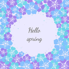 Cute background with flower blossom with text 'Hello spring'.