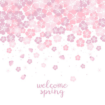 Cute background with cherry blossom with text 'Welcome spring'.