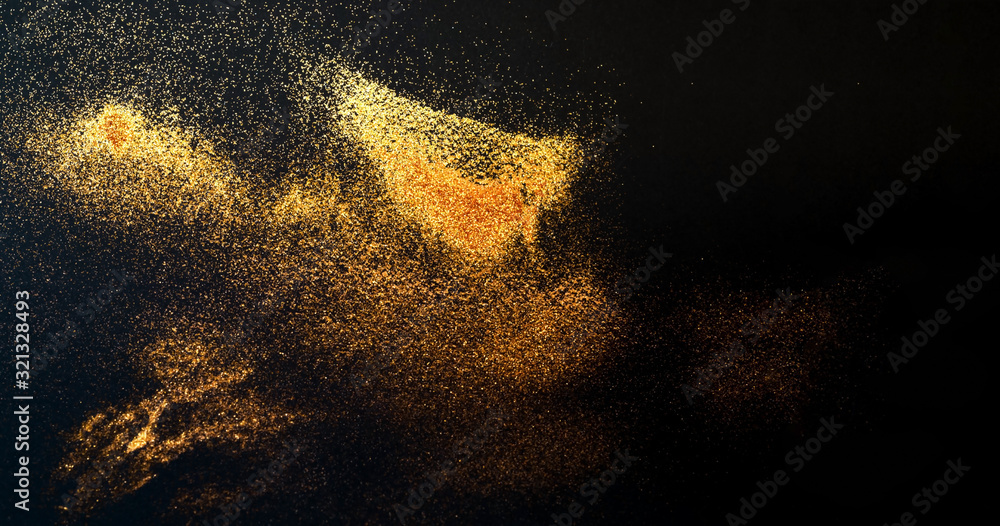 Poster black background with golden sparkles. blurred effect. concept for festive background or for project