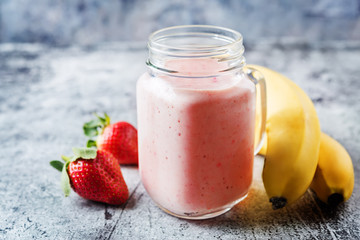 Strawberry banana smoothies in glass