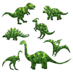 Vector set of abstract green dinosaurs on a white background