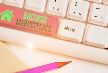 Writing note showing Browse Marketplace. Business concept for looking through a set of information...