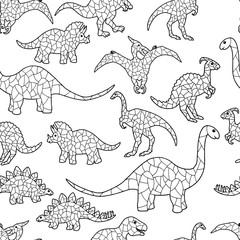 Seamless background with abstract dinosaurs, coloring page