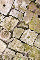 Obraz premium Old brick paving background closeup. Vintage brick texture