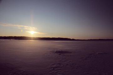 Sunrise over frozen Lake Geneva in Wisconsin, IL