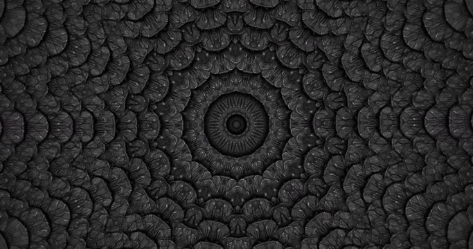 Parallax effect. Radial black snake skin background. Snake skin texture closeup. 4k zoom in video