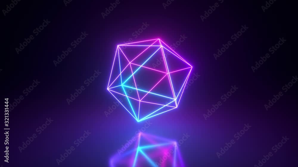 Poster abstract neon polygon rotating shape. modern ultraviolet color spectrum light. seamless loop 3d rend