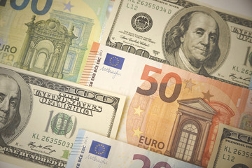 Currency banknotes euro, dollar composition