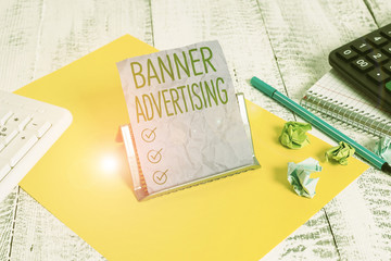 Handwriting text Banner Advertising. Conceptual photo advertisement that appears across the top of...