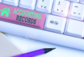 Writing note showing Accounting Records. Business concept for Manual or computerized records of assets and liabilities
