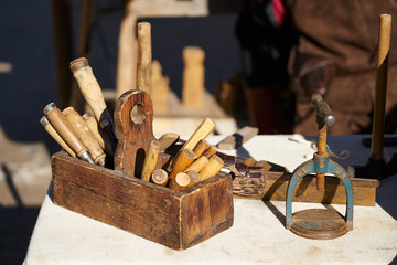 old carpentry tools toolbox with some more tools