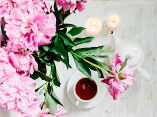 cup of coffee with flowers