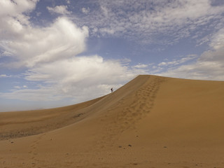 summer desert landscape on a warm sunny day from Maspalomas dunes on the Spanish island of Gran...