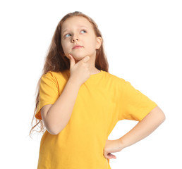 Portrait of emotional girl on white background