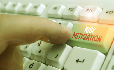Word writing text Risk Mitigation. Business photo showcasing strategy to prepare for and lessen the...
